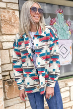 Multicolor Aztec Print Button-up Turn Down Collar Shacket