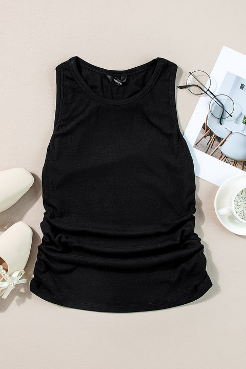 Black Plain Ruched Side Slim Tank Top