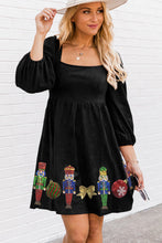 Black Sequined Christmas Nutcracker Square Neck Mini Dress