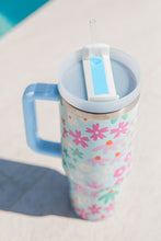 Beau Blue Cute Flower Pattern Handled Cup with Straw 40oz