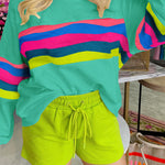 Green Colorful Striped Accent Long Sleeve T Shirt