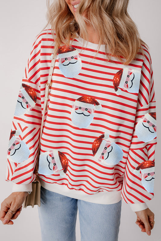 Orange Stripe Striped Sequin Santa Claus Pattern Christmas Pullover Sweatshirt