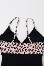 Black Animal Print Belted Ruched V Neck One-piece Swimsuit