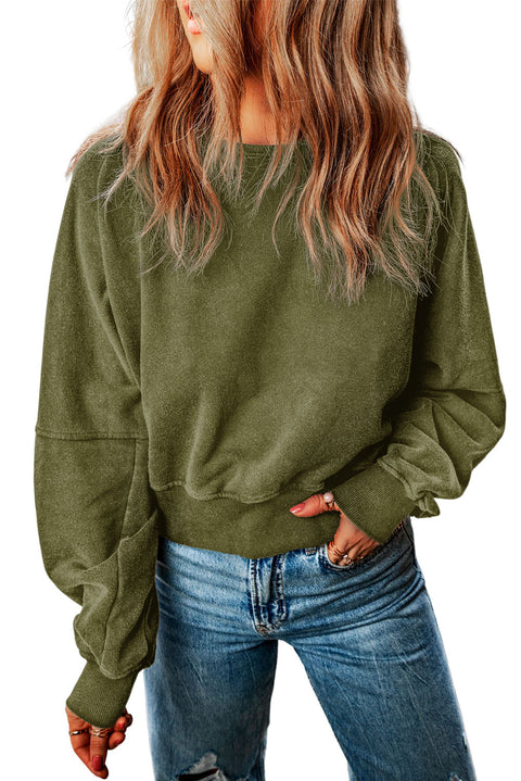 Black Acid Wash V-shape Open Back Sweatshirt