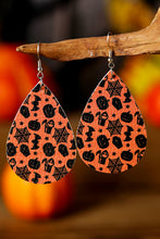 Orange Halloween Pumpkin Spider Web Bat Print Drop Earring