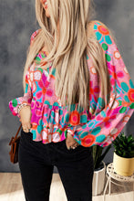 Multicolor Floral Print Smocked Square Neck Ruffles Blouse