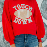 Fiery Red TOUCH DOWN Football Graphic Pullover Sweatshirt