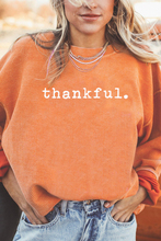 Orange Thankful Ribbed Crew Neck Thanksgiving Sweatshirt