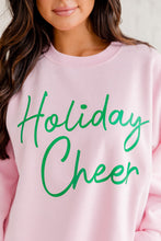 Pink Holiday Cheer Letter Graphic Christmas Slogan Sweatshirt