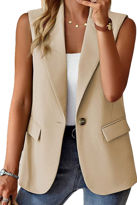 Apricot Single Button Pocketed Lapel Vest Blazer