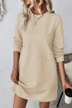 Apricot Solid Color Textured Long Sleeve Shift Dress