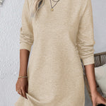 Apricot Solid Color Textured Long Sleeve Shift Dress