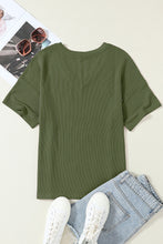 Jungle Green Corded V Neck Chest Pocket Loose T-shirt