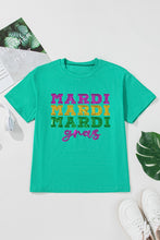 Sea Green Sequin Mardi Gras Letter Graphic T Shirt