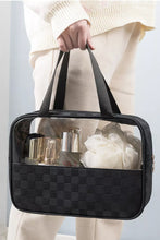 Black Stylish Checkered PVC Clear Cosmetic Bag