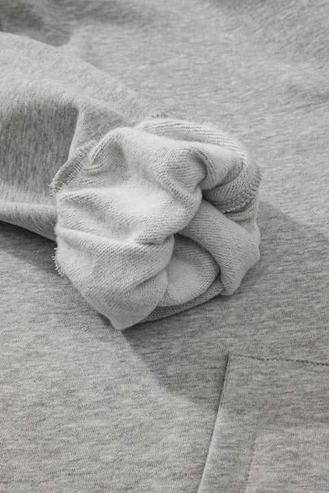 Light Grey Fleece Lined Half Zipper Kangaroo Pockets Loose Hoodie