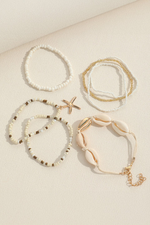 White 7pcs Bohemian Shell Starfish Beaded Bracelets