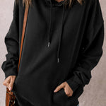 Black Fleece Lined Kangaroo Pocket Drawstring Chunky Hoodie