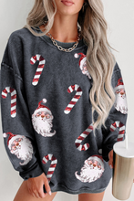 Gray Father Christmas Candy Cane Sequin Patched Baggy Sweatshirt