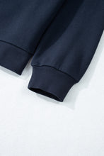 Navy Blue Solid Color Collared Sweatshirt and High Waist Pants Set