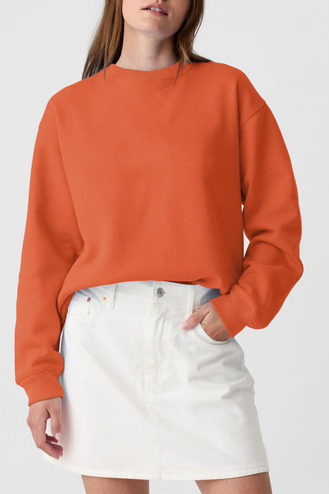 Orange Plain Drop Shoulder Crewneck Pullover Sweatshirt