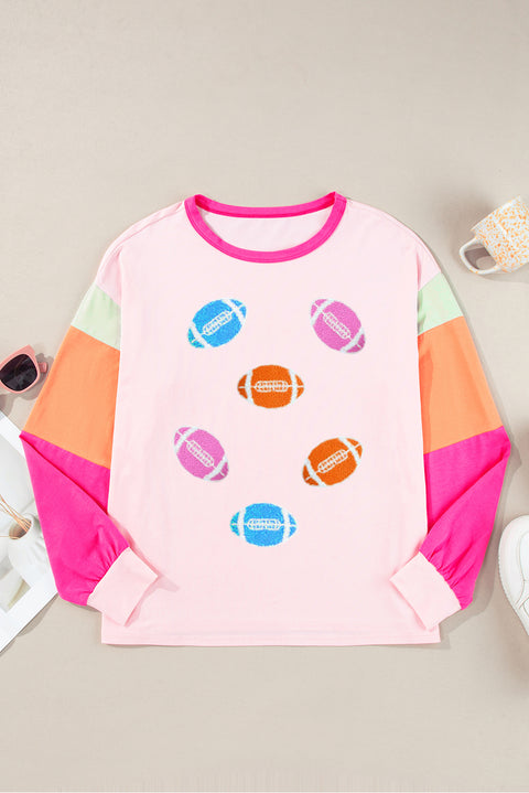 Pink GAME DAY Rugby Football Graphic Color Block Sleeve Top