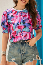 Blusa con estampado floral y mangas abullonadas fruncidas 