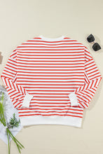 Orange Stripe Drop Shoulder Crew Neck Loose Sweatshirt