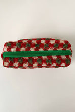 Racing Red Christmas Style Crochet Zipper Square Makeup Bag