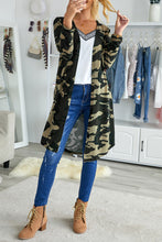 Green Camo Print Long Cardigan