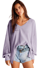 Orchid Petal Waffle V Neck Long Sleeve Drop Shoulder Loose Blouse