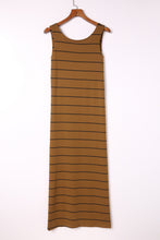 Stripe Print Open Back Sleeveless Maxi Dress with Slits