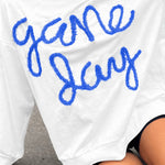 White Tinsel Game Day Drop Shoulder Graphic Sweatshirt