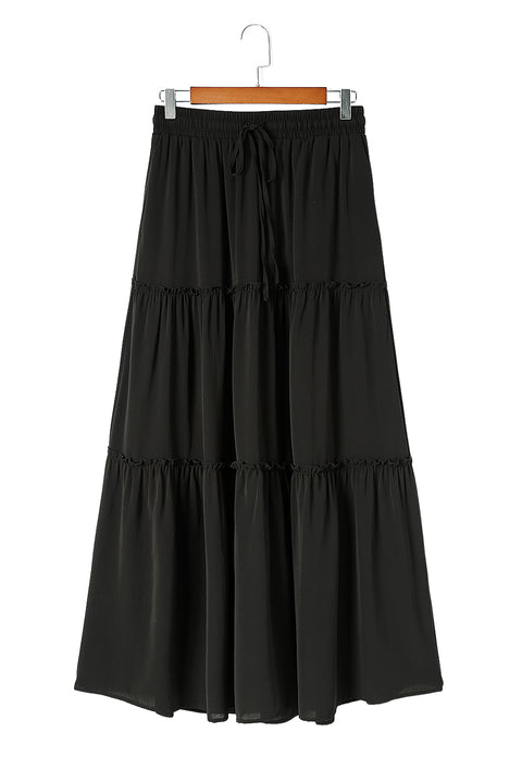 Frill Tiered Drawstring Waist Maxi Skirt