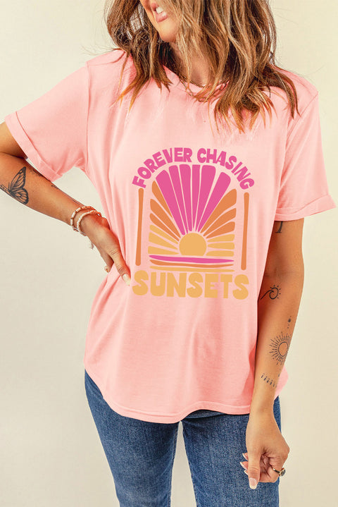 Pink FOREVER CHASING SUNSET Graphic T Shirt