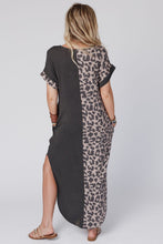 Contrast Solid Leopard Short Sleeve T-shirt Dress with Slits