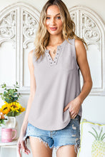 Notched Neck Eyelet Thermal Knit Tank