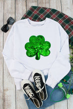 White Sequin Clover Embroidered Drop Shoulder Sweatshirt