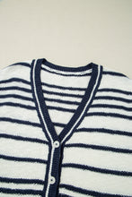 Blue Stripe Loose Buttoned V Neck Sweater Vest