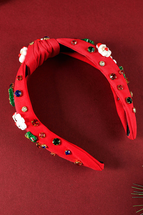 Fiery Red Cartoon Christmas Pattern Rhinestone Knotted Headband