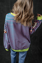 Green Stripe Sequin Rugby Football Graphic Colorblock Edge Game Day Sweatshirt