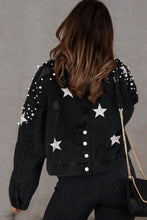 Chaqueta vaquera corta con estrella de perlas desgastadas azul cielo