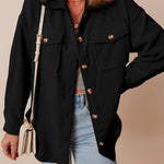 Black Corduroy Flap Pocket Button Up Shacket