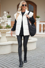 Beige  Zipper Stand Neck Oversized Puffer Vest