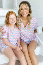 Purple Checkered Pattern Short Sleeve Pajamas Set