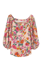 Water Painting Flowers Puff Sleeve Blouse