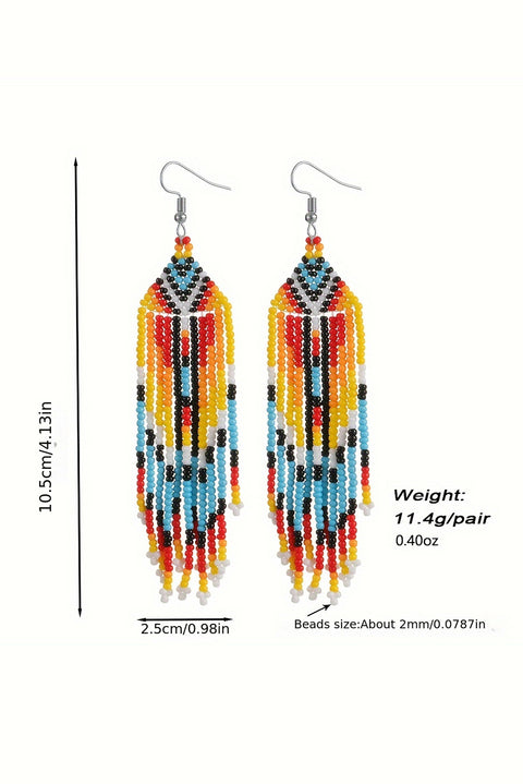 White Western Rice Bead Tassel Hook Earring