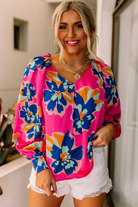 Flower Print Puff Sleeve Blouse