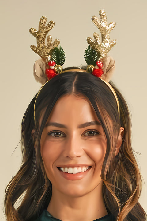 Gold Christmas Reindeer Sequined Bell Headband