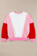 Rose Red Santa Clause Striped Block Patchwork Round Neck Sweatshirt